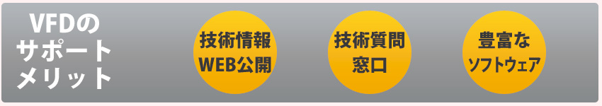 VFDのサポートメリット:技術情報WEB公開、技術質問窓口、豊富なソフトウェア