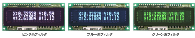 表示色は「ピンク系フィルタ→白、ブルー系フィルタ→青、グリーン系フィルタ→緑」となります